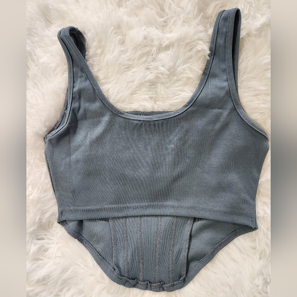 Sea Blue Square Neck Sleeveless Crop Top - Picture 4 of 5